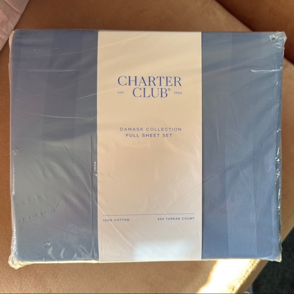 Charter Club Blue Stripe Damask Full Sheet Set - Picture 1 of 3